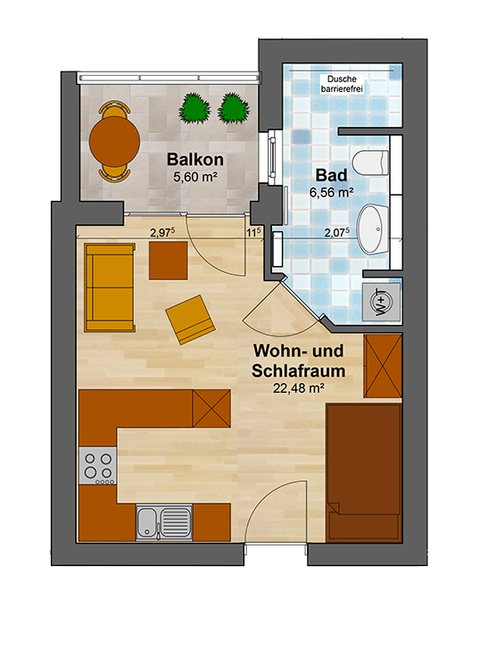 Grundrisse 1 Zimmer Appartement - Test